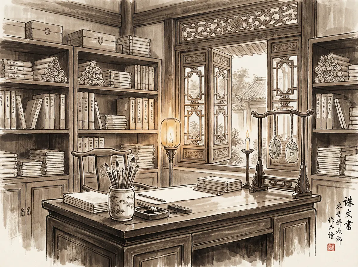 澳门新葡京APP下载页面水墨风格书房场景