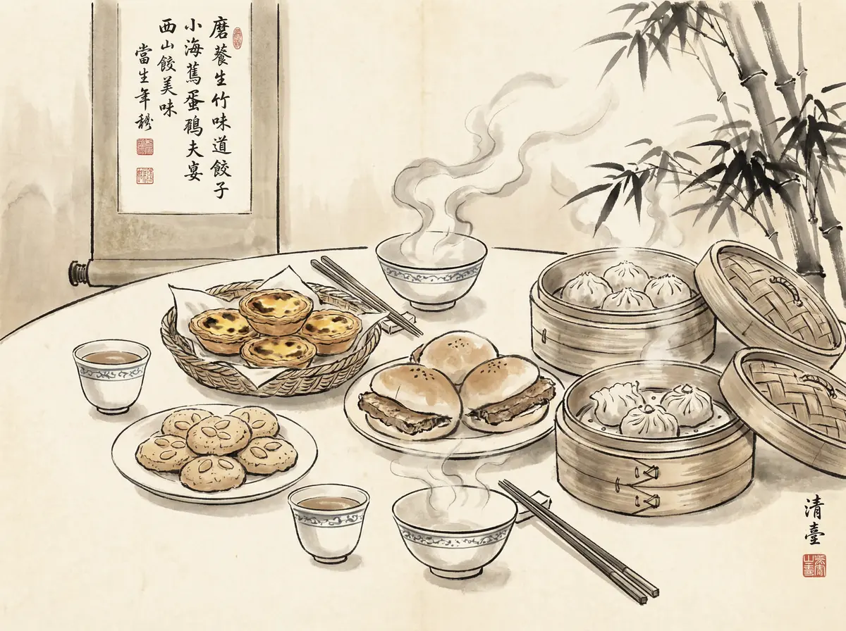 澳门新葡京推荐澳门传统美食水墨画风格